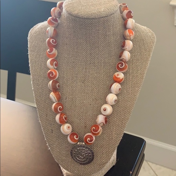 Unique necklace with a silver swirl focal - Picture 2 of 3